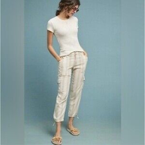 SANCTUARY x ANTHROPOLOGIE PantsIvory Cream Striped Cropped Linen Utility 30